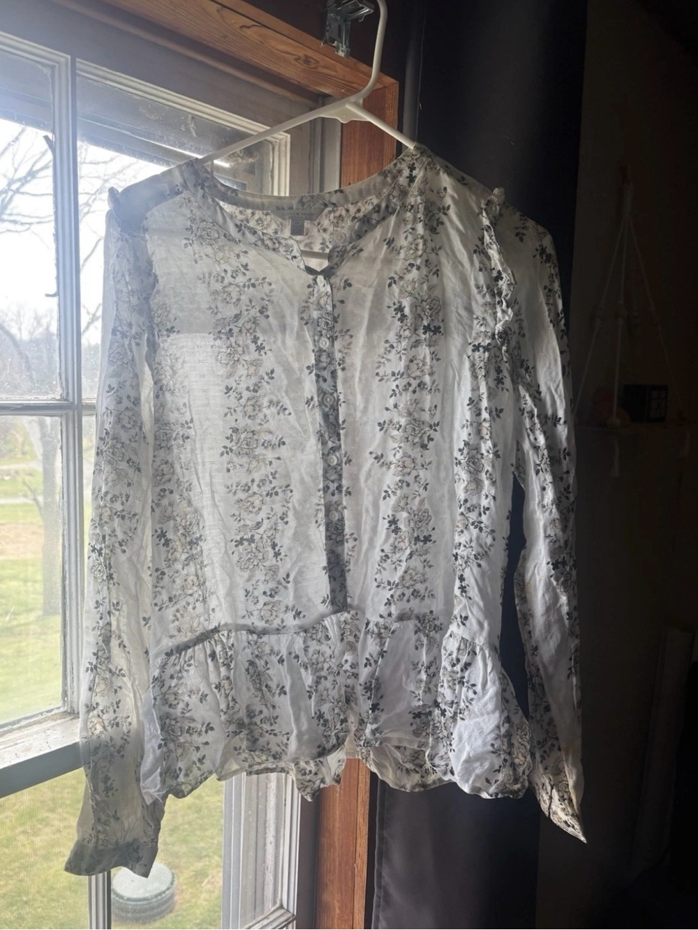 Lucky Brand White Floral Button-Front Blouse